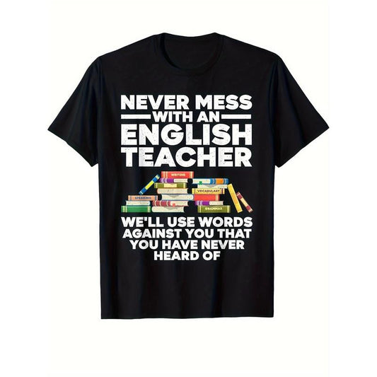 [Fast Arrival] Fun English Teacher Graphic Tee - Men's Cotton Short Sleeve Crew Neck T-Shirt - Back To School Casual Outdoor Clothing - Funny Printed Teacher's Gift made in usa