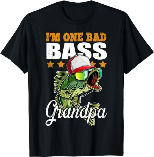 Father's Day T-Shirt, Gifts For Dad, I'm One Bad Bass Grandpa Bass Fishing Father's Day Gift T-Shirt Menswear Top Underwear