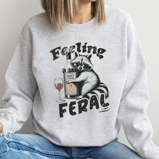 Feeling Feral Shirt, Funny Raccoon Meme Sweatshirt, Women Sarcastic Humorous Graphic Shirt, Funny Mental Health Sweatshirt, Y2K Feral cute