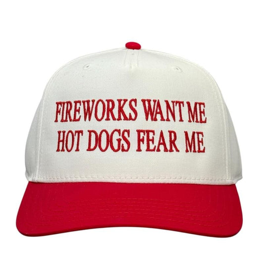 Fireworks Want Me Hot Dogs Fear Me Hat Custom Embroidered