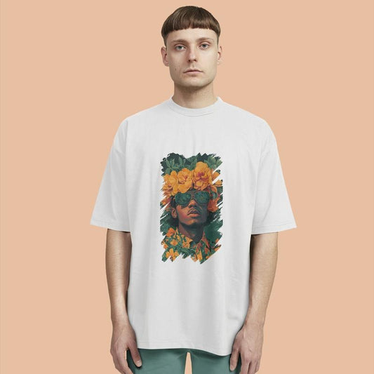 Floral & Portrait Graphic, Oversized T - Shirt, High - Quality Print, Ideal for Casual Hangouts