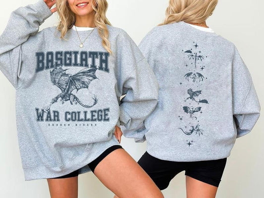Fourth Wing Wyvern Double Sided Sweatshirt, Basgiath War College Shirt, Bookish Shirt, Basgiath War College Crewneck, Fourth Wing Shirt, Dragon Rider Shirt, Booktok Sweatshirt