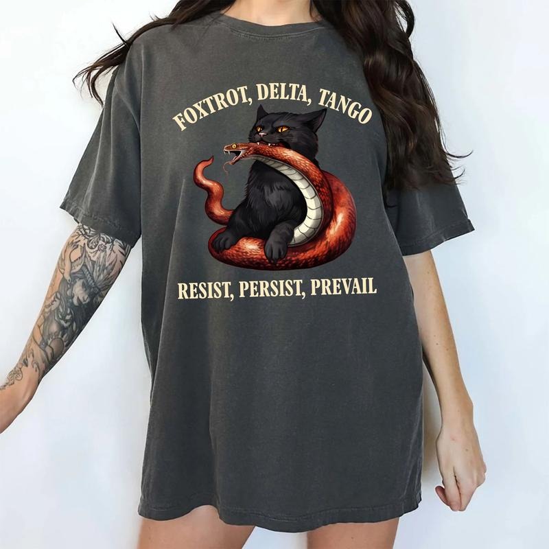 Foxtrot Delta Tango Comfort Colors Shirt, Resist Persist Prevail T-shirt, Subtle FDT Graphic Tee, Feminist Clothing, Gothic Rage Black Cat Outfits