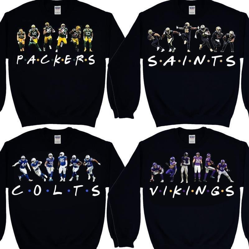 Friends Style All Teams Football Sweatshirt, Funny 90s Sport Graphic Pullover, Unisex Game Day Crewneck with Player Design, Full Color Fall Winter Outfit for Men and Women, Fan Gift Idea