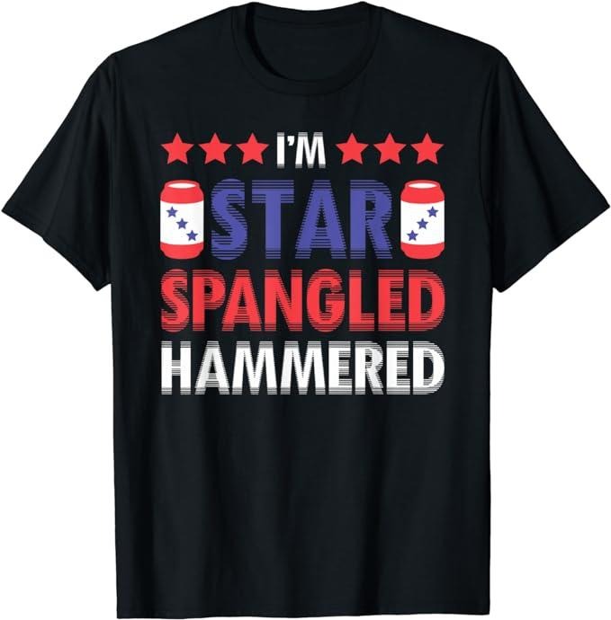 Funny 4th of July Shirts For Men, Beer Drinking Drinker Alcohol Funny 4th of July Hammered T-Shirt Menswear Top Casual Cotton