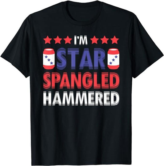 Funny 4th of July Shirts For Men, Beer Drinking Drinker Alcohol Funny 4th of July Hammered T-Shirt Menswear Top Casual Cotton