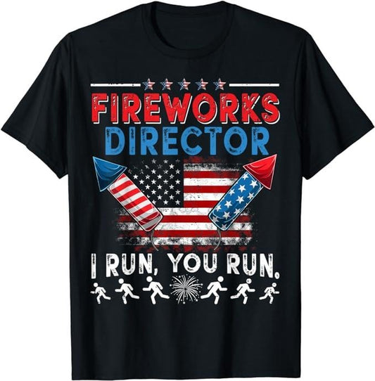 Funny 4th of July Shirts For Men, Fireworks Director I Run You Run 4th Of July Independence T-Shirt Menswear Top Casual Cotton Basic Fashion