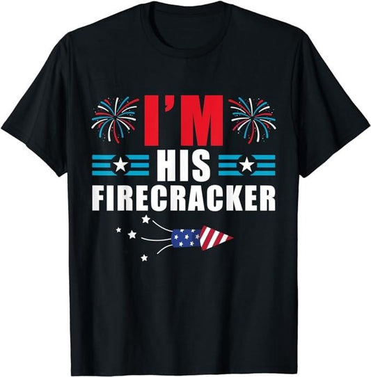 Funny 4th of July Shirts For Men, I'm His Firecracker Funny Family Matching Couple 4th of July T-Shirt Menswear Top Casual Cotton Fashion Basic