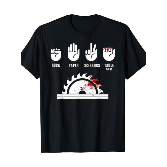 Funny Carpenter Shirt Rock Paper Scissors Table Saw T-Shirt Made in USA