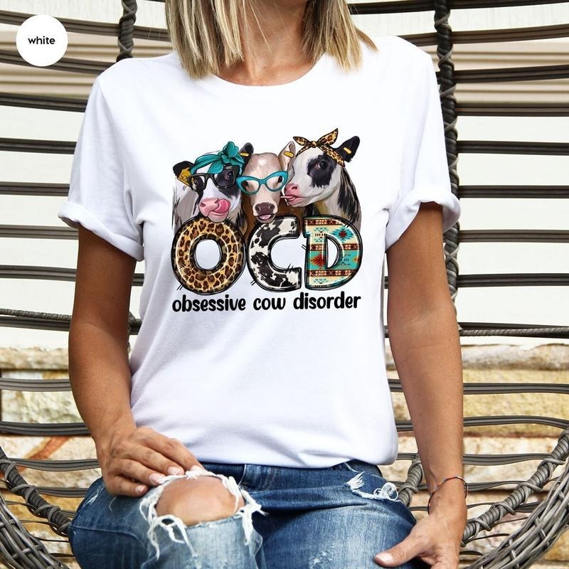 Funny Cow T Shirt Hoodie Sweater Farm Graphic Tees Obsessive Cow Disorder Shirt Farmer T-shirt Cute Cow Shirt Farm Animal Vneck Shirt Gift For Her