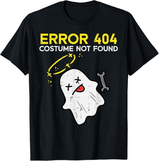 Funny Error 404 Costume Not Found Shirt, Error 404 Costume Not Found Ghost Funny Halloween Costume T-Shirt - Menswear Top
