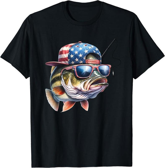 Funny Fishing & Fisherman Gift American Flag T-Shirt