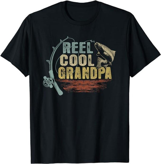 Funny Fishing Shirts, Vintage Reel Cool Grandpa T-Shirt Cotton Fashion