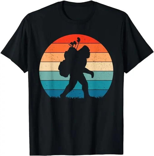 Funny Golf T-Shirt, Gift For Golfer, Funny Bigfoot Golf Vintage Retro Sasquatch Playing Golf T-Shirt Menswear Top Underwear