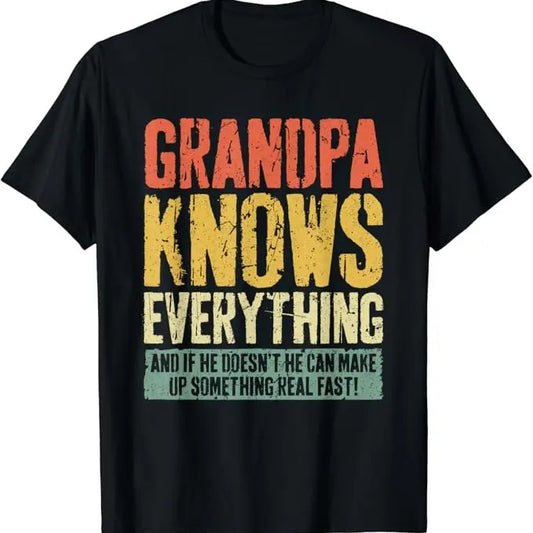 Funny Grandpa Shirt, Gift For Grandfather, Grandpa Knows Everything T-Shirt Menswear Casual Cotton Topstyle{n002}2