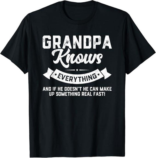Funny Grandpa Shirt, Gift For Grandfather, Grandpa Knows Everything T-Shirt Menswear Casual Cotton Topstyle{n002}3