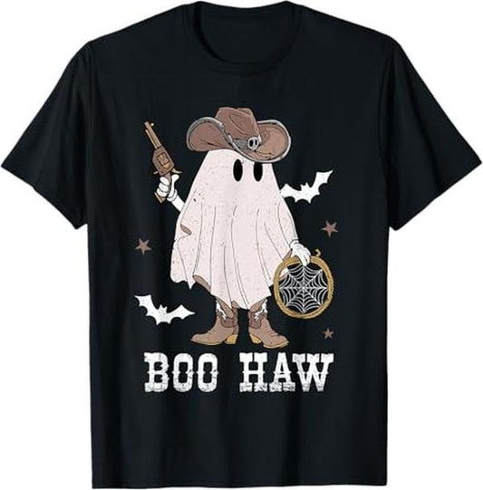 Funny Halloween Shirts For Men, Funny Halloween Boo Haw Retro Ghost Western T-Shirt Menswear - Available from size S to 5XL