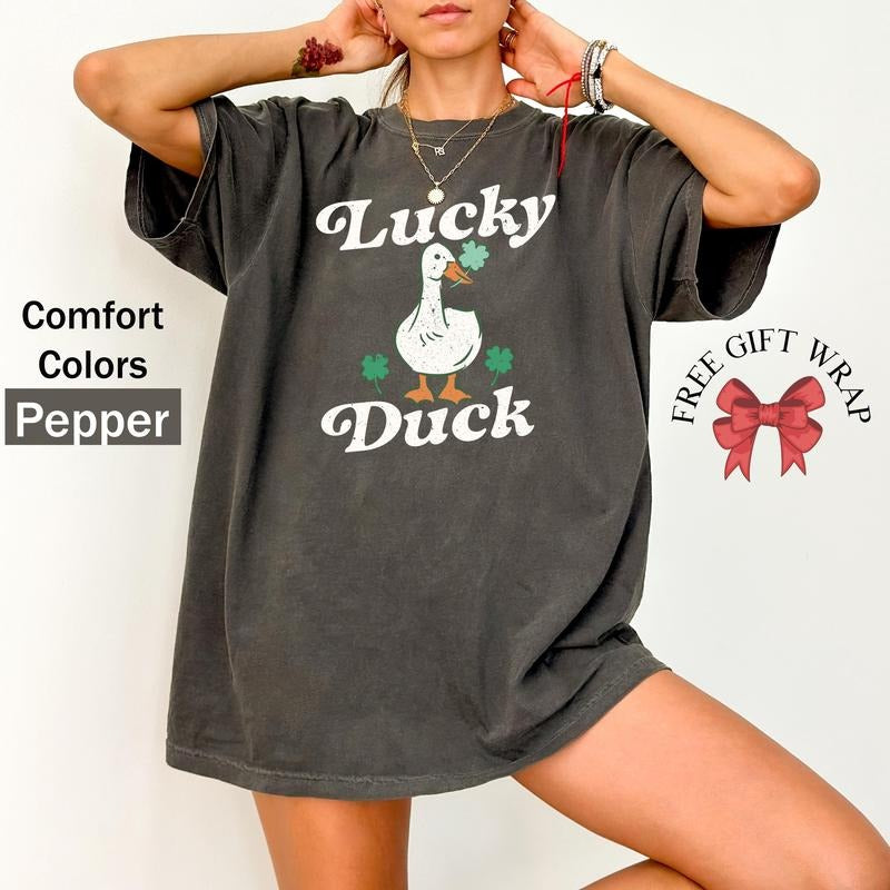 Funny Luck Duck T-Shirt, Funny St Patrick's Tee, St Patty's Shirt, Irish Party T-Shirt, Woman Irish Clothing, Lucky Outfit