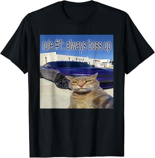 Funny Meme Shirts For Men, Rule #1 Always Boss Up Funny Cat Oddly Specific Meme T-Shirt Menswear Top