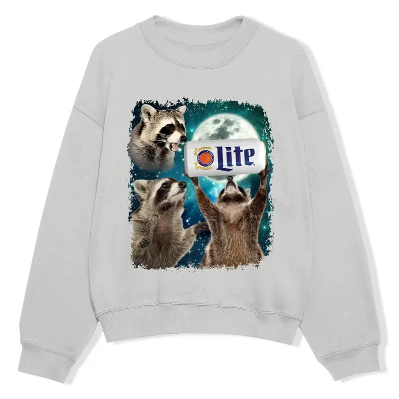 Funny Meme, Three Raccoons Miller Lite Vintage Sweatshirts, Retro Moon Sweatshirt, Raccoon Lovers, Funny Raccon, Unisex Comfort Merch, Raccoon Gifts