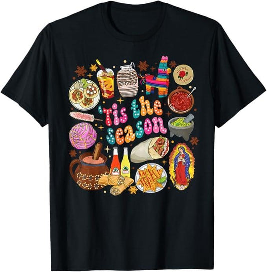 Funny Mexican Christmas Shirt, Christmas Gift, Christmas Tis The Season Xmas Mexican Food Funny Tamales T-Shirt - Menswear Top