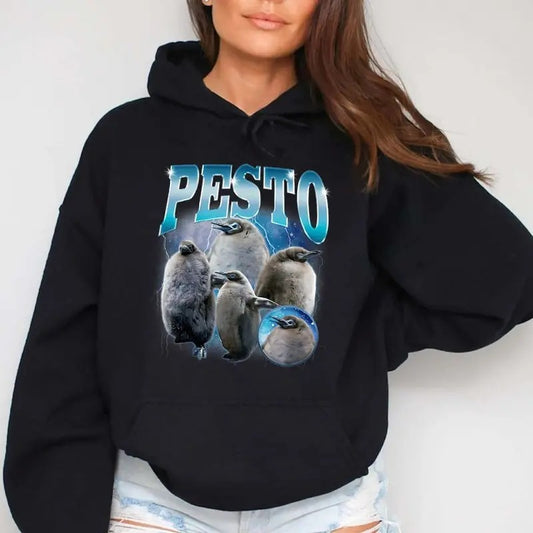 Funny Pesto The Baby Penguin Famous Bird Meme Hoodie Casual Street Style Fleece Pullover Hooded Sweatshirt Tops Trendy For Women For Men, Perfect Gift