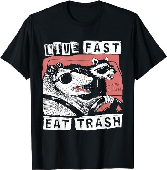 Funny Raccoon Shirt, Possum Raccoon Live Fast Eat Trash Street Cats Squad Funny T-Shirt For Men - Available from size S to 5XL Vintage Raccoon