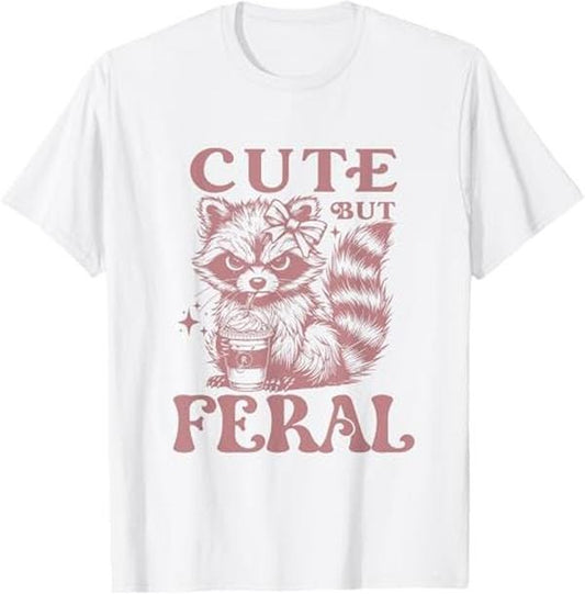 Funny Raccoon Shirt, Raccoon Cute But Feral Vintage Coffee Lovers Funny T-Shirt For Men - Available from size S to 5XL Vintage Raccoon