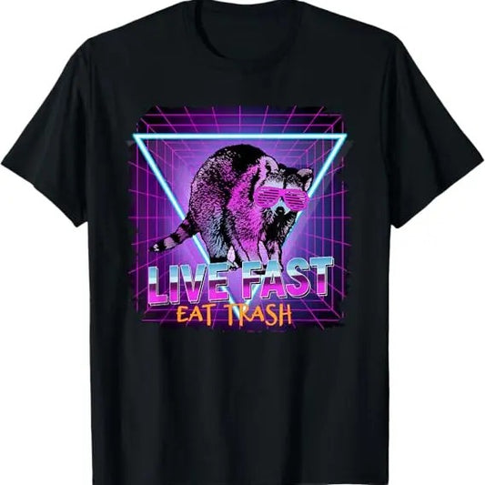Funny Raccoon Shirt, Raccoon Raccoons Live Fast Eat Trash Panda Funny Retro T-Shirt For Men - Available from size S to 5XL Vintage Raccoon