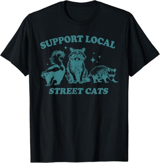 Funny Raccoon Shirt, Support Local Street Cat Funny Vintage Raccoon Opossum Skunk Funny T-Shirt For Men - Available from size S to 5XL Vintage Raccoon
