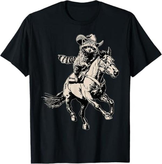 Funny Raccoon Shirt, Vintage Cowboy Racoon Riding A Horse Funny Western Retro 90s Funny Raccoon T-Shirt For Men - Available from size S to 5XL Vintage Raccoon
