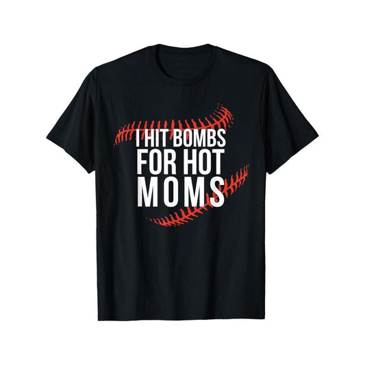 Funny Retro Baseball I Hit Bombs For Hot Moms Baseball Mom Men's T-shirt personality print pattern, casual round neck short sleeve, comfortable version of cotton short sleeve, four seasons can wear  made in usa