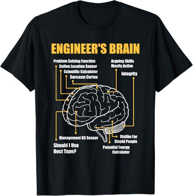 Funny Sarcastic Engineering Gift Shirt, Engineer's Brain - Funny Sarcastic Engineering Gift T-Shirt - Menswear Casual Cotton