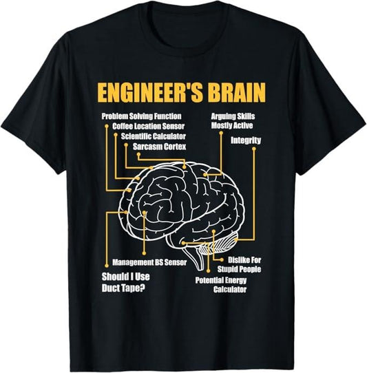 Funny Sarcastic Engineering Gift Shirt, Engineer's Brain - Funny Sarcastic Engineering Gift T-Shirt - Menswear Casual Cotton