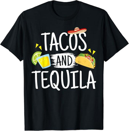 Funny Taco Shirts, Gifts For Mexican Food Lovers, Funny Tacos And Tequila T-Shirt Mexican Sombrero Menswear Top Casual Classic