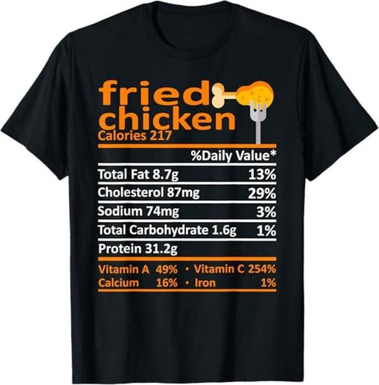 Funny Thanksgiving Shirts, Fried Chicken Nutrition Food Facts Thanksgiving Funny Xmas T-Shirt - Menswear Top