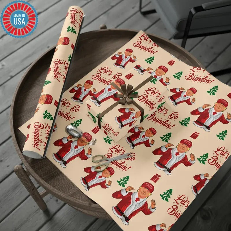 Funny Trump Christmas Wrapping Paper for Gifts - Let's Go Brandon Gift - Funny Santa Trump Wrapping Paper Christmas