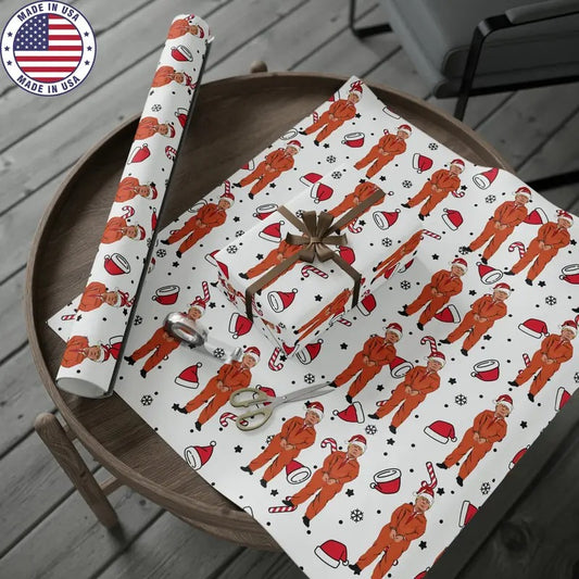 Funny Trump Orange Prison Suit Wrapping Paper for Gifts - Pro Biden Christmas Gift Wrap