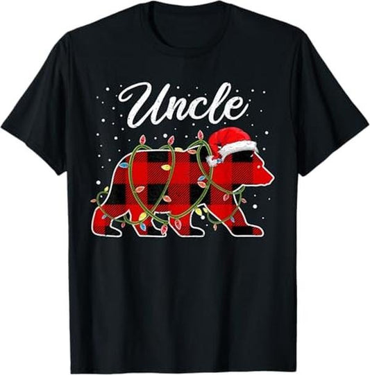 Funny Uncle Shirts, Gifts For Uncle, Red Buffalo Plaid Uncle Bear Pajama T-Shirt - Menswear Casual Cotton