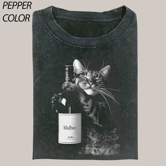 Funny Wine Cat Dank Meme Tee T-Shirt, Cat Cute Shirt, Cat Love Vintage Graphic Tee, Funny Cat Shirt, Women's T-shirts Streetwear Top Cotton