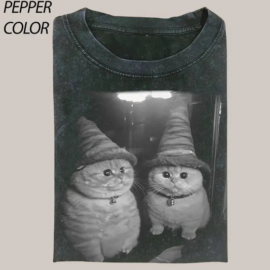 Funny Wizard Cat Vintage Graphic T-shirt, Cute Witch Cat Tee, Cat Lover Unisex T-Shirt, 90's Style Streetwear Graphic Gift For Men Women