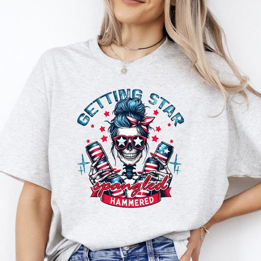 Getting Star Spangled Hammered Shirt - Print is Sublimation, Unisex, Funny Tee, Bright Graphic, Funny Apparel, Gift Idea, Relaxed Fit, Casual Apparel, Cute Top, Great with Jeans, All Seasons, Fun Style, Comfortable Shirt