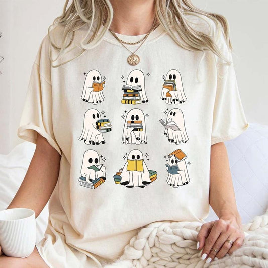 Ghost Reading Book Tee Shirt, Bookish Halloween Sweatshirt, Library Ghost Halloween T-Shirt, Halloween Cute Ghost Sweater, Ghost Book Shirt