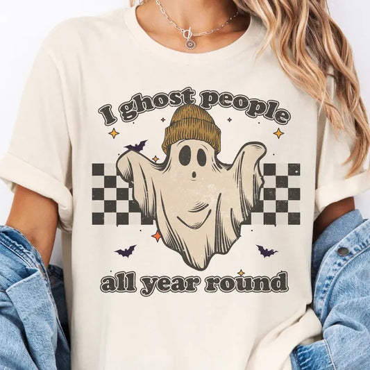 Ghost Tee Halloween Ghost Tshirt Funny Halloween Tshirt I Ghost People Sarcastic T-shirt Retro Ghost Halloween Tees Checkerboard Ghost Halloween Top