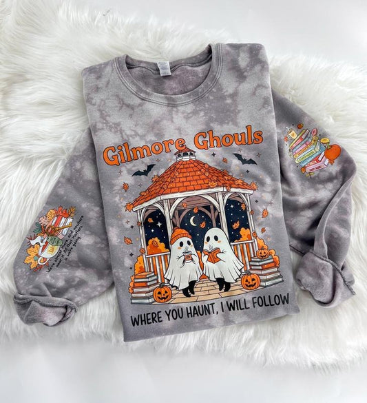 Gilmore Ghouls Halloween Bleached Graphic Sweatshirt or Hoodie Unisex  Womenswear Crewneck Casual Top DTF Printed Coton Poly Blend