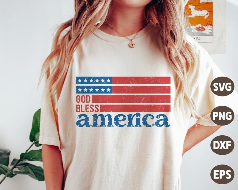 God Bless America Shirt 4th Of July Distressed Independence Day Shirt Vintage American Woman Shirt Files For Cricut