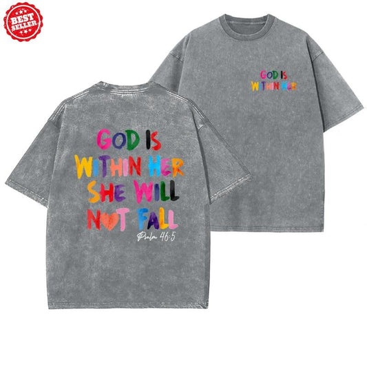 God Is Within Her She Will Not Fall Unisex Washed T-Shirt Top