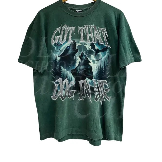 Got That Dog In Me Alpha Wolf Vintage Graphic Tee, Vintage 90s Style Werewolf Shirt, Wolf Emo Meme Shirts, Mental Health Shirt, Wolf Sigma, Goth Rock Tee