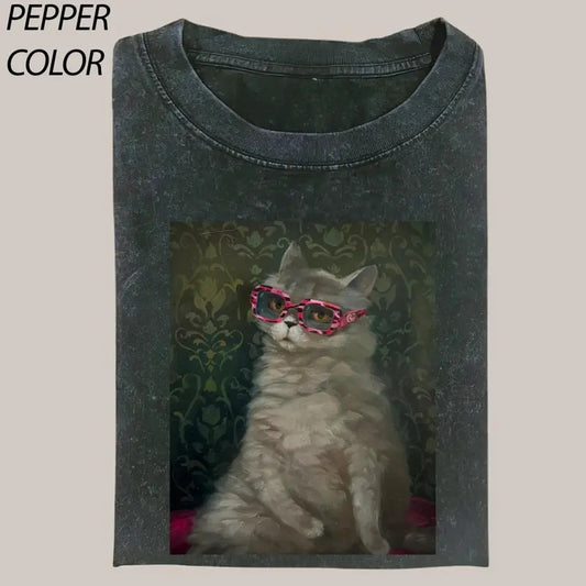 Gray Cat wearng Red shades, Love Cats Vintage Graphic Tee, Cat Lover T-shirt, Cat meme gift, meme shirts, Gift For him and her Menswear Top Man