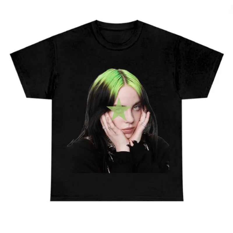 Green Star Hair Billieee Eilishhh T-shirt, Graphic Fan Gift Tee